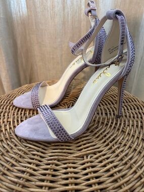Lulu's Lavender Suede Rhinestone Ankle-Strap Stiletto Heels
